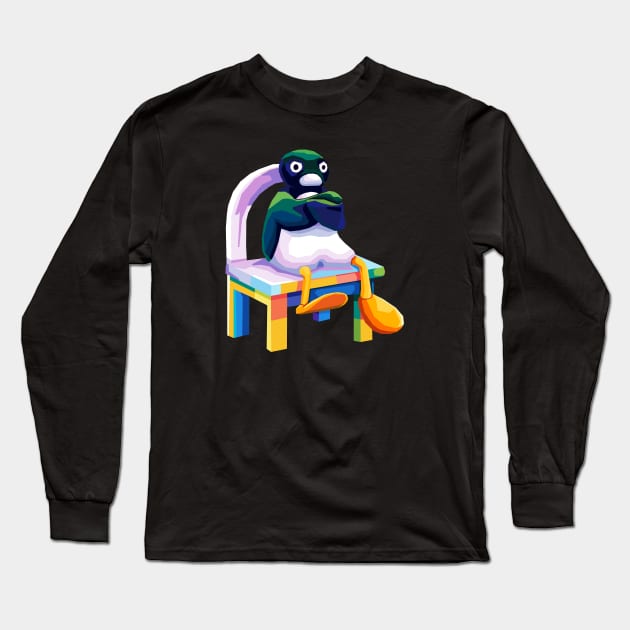 Angry Pingu meme pop art Long Sleeve T-Shirt by Kuli art